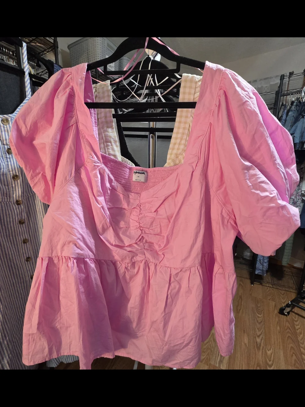 Old Navy Pink Puff-Sleeve Peplum Blouse